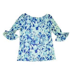 Lilly Pulitzer Blue Ruffled 3/4 Sleeve Blouse